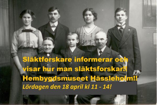 Släktforskare kommer till Hembygdsmuseet i Hässleholm och berättar om sin verksamhet och hjälper den som är intresserad. Titta in den 14 apr…